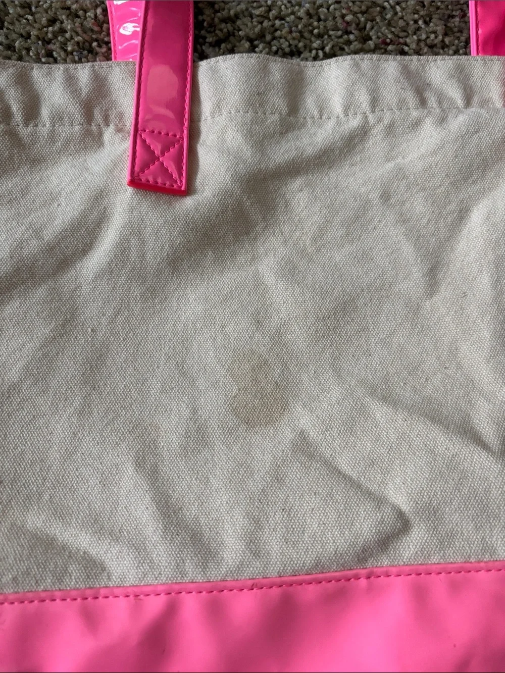 Victoria's Secret Cream & Neon Pink Canvas Beach Tote Bag